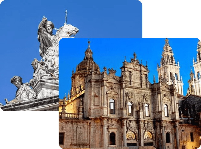catedral de santiago de compostela y escultura del apóstol santiago símbolo del final del camino